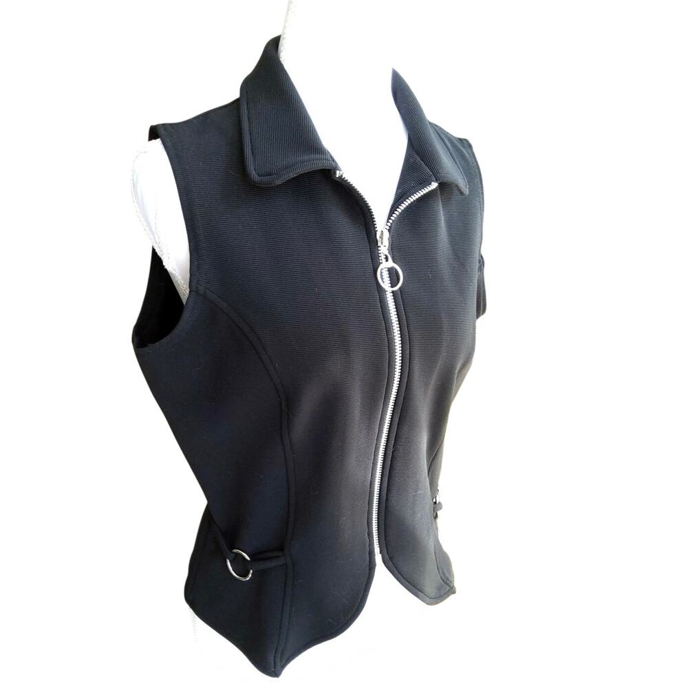 Vtg Vamp Moto Wom sz M vest full zip metal detail asymmetrical goth cosplay dark